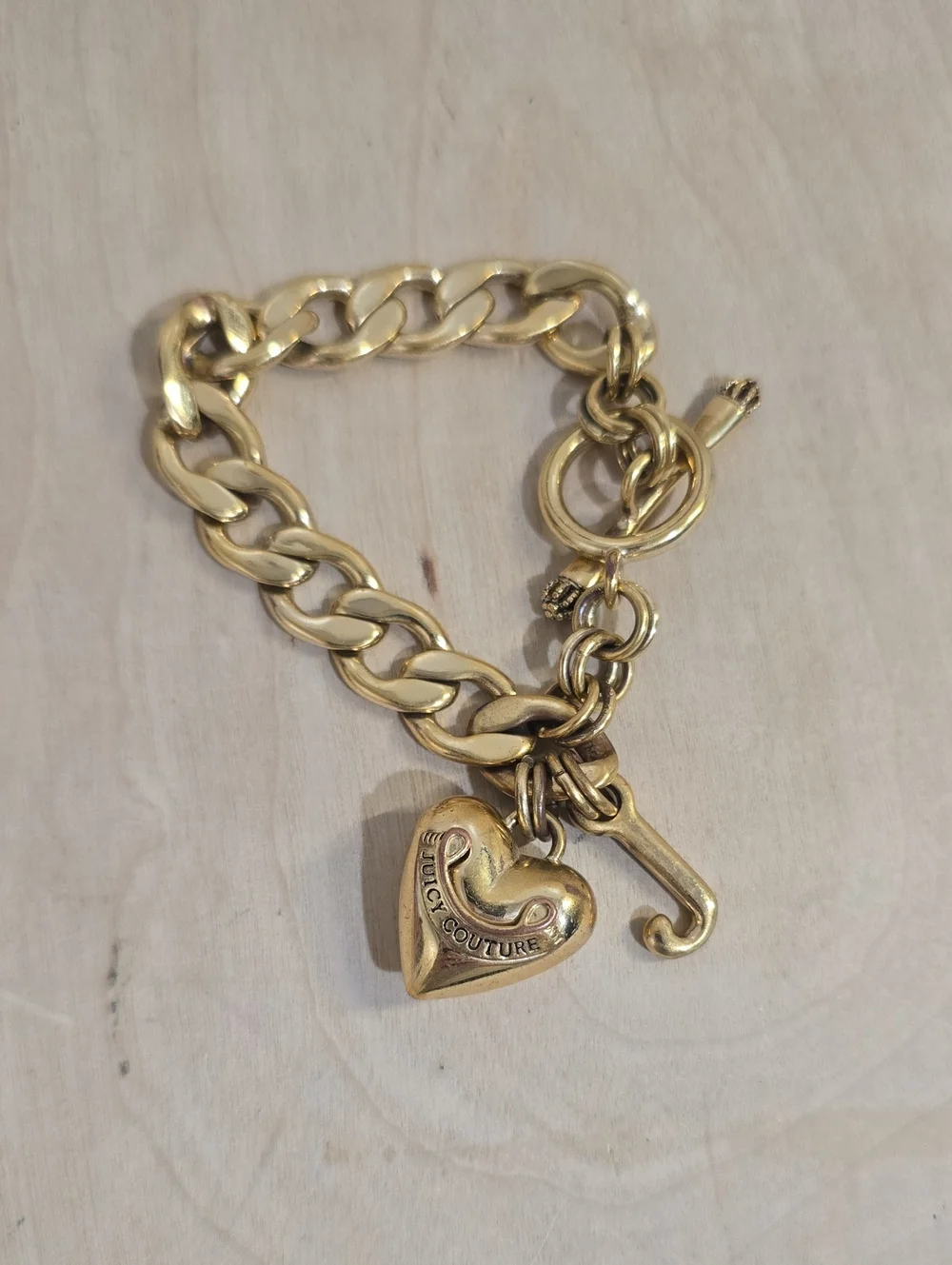 Juicy Couture Gold Heart Charm Toggle Bracelet with Initial J